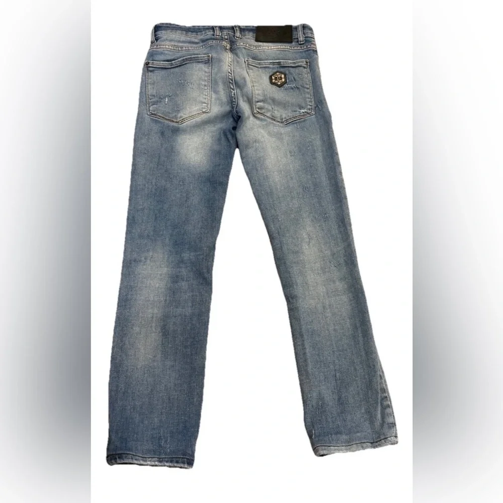 Philipp Plein Distressed Straight Leg Jeans Light Blue Waist 29 Men